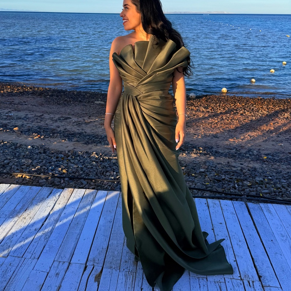 Elegant Olive Green Evening Gown
